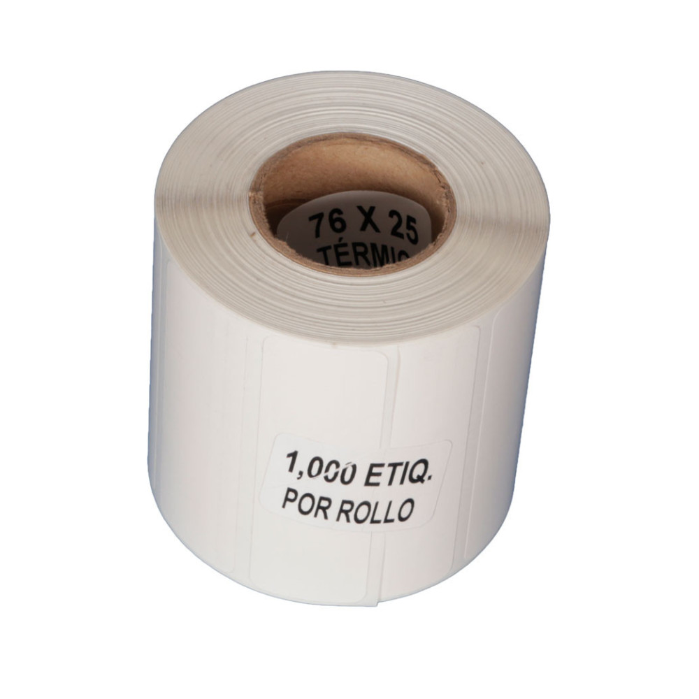 30 rollos de 1,000 etiquetas de 76 mm x 25 mm, (7.6 cm x 2.5 cm) 1 al paso. De Transferencia Térmica TT